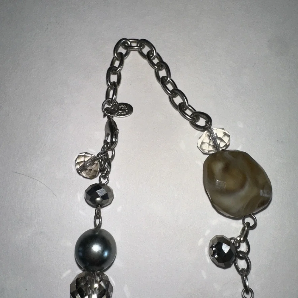 Cookie Lee Beaded Necklace Women OS Grey Silver Good Long Agate Style Mixed